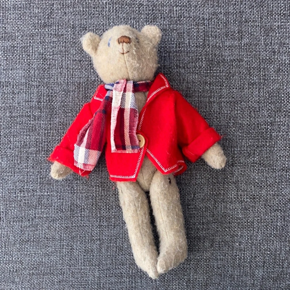🧸 Beautiful Handmade Jointed Teddy Bear, Removable Coat & Scarf, Baby Gift